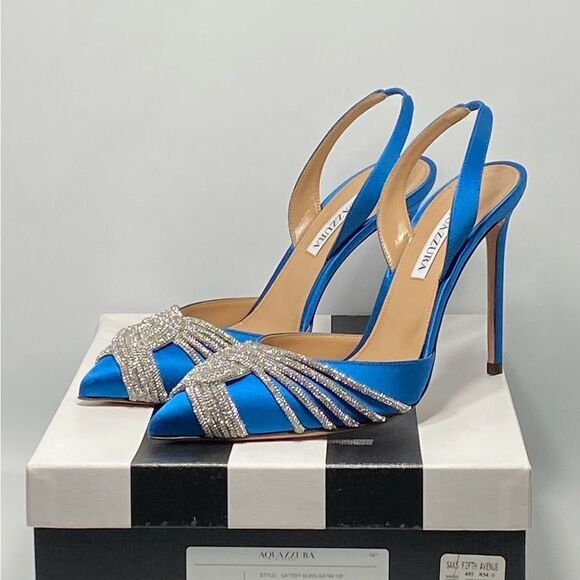 Aquazzura Gatsby Crystal-Embellished Satin Pumps size 39 - Picture 10 of 12